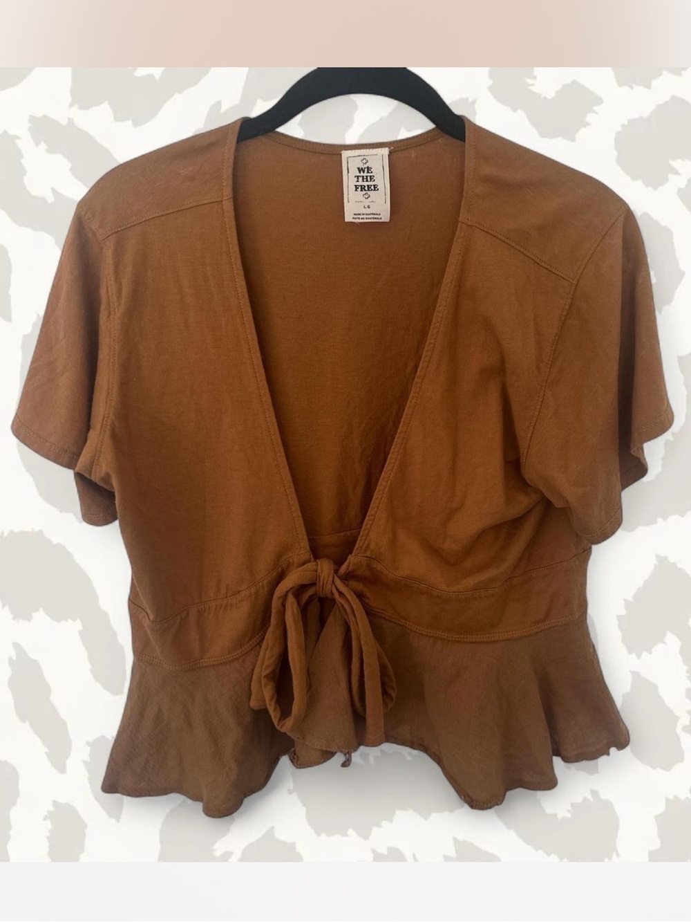 We The Free Rust Brown Tie-Front Peplum Blouse